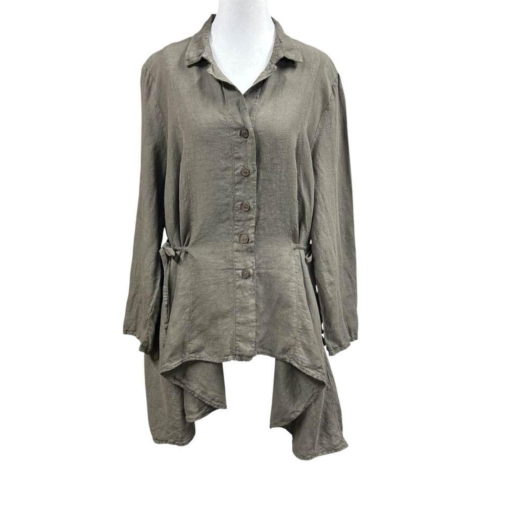 Cannisse Persane Linen Lagenlook Sharkbite Hem Side Tie Button Blouse Sz 6/8